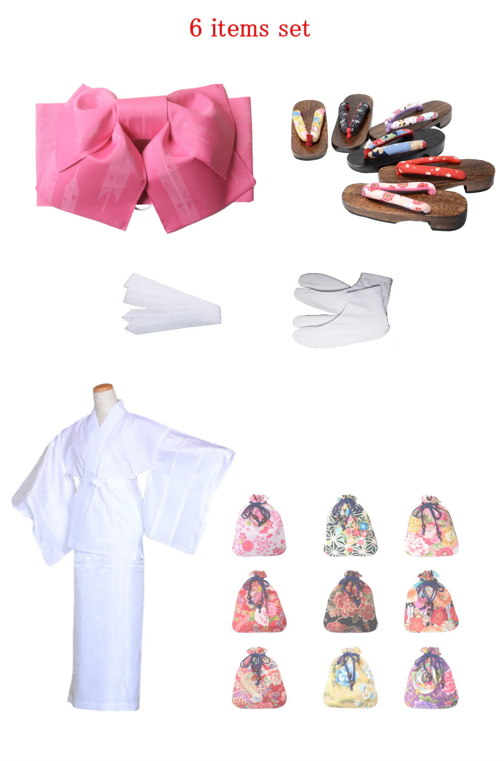 Obi belt and geta sandals set : Pre-tied / Pink sakura #13