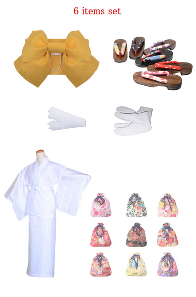 Obi belt and geta sandals set : Pre-tied / Yellow #107 (EM)