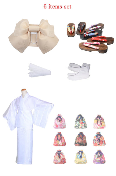 Obi belt and geta sandals set : Pre-tied / Cream #108 (EM)
