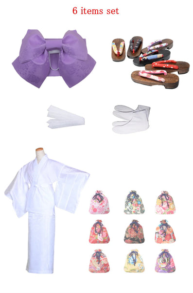Obi belt and geta sandals set : Pre-tied / Light purple #106 (EM)