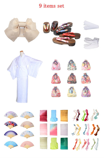 Obi belt and geta sandals set : Pre-tied / Cream #108 (EM)