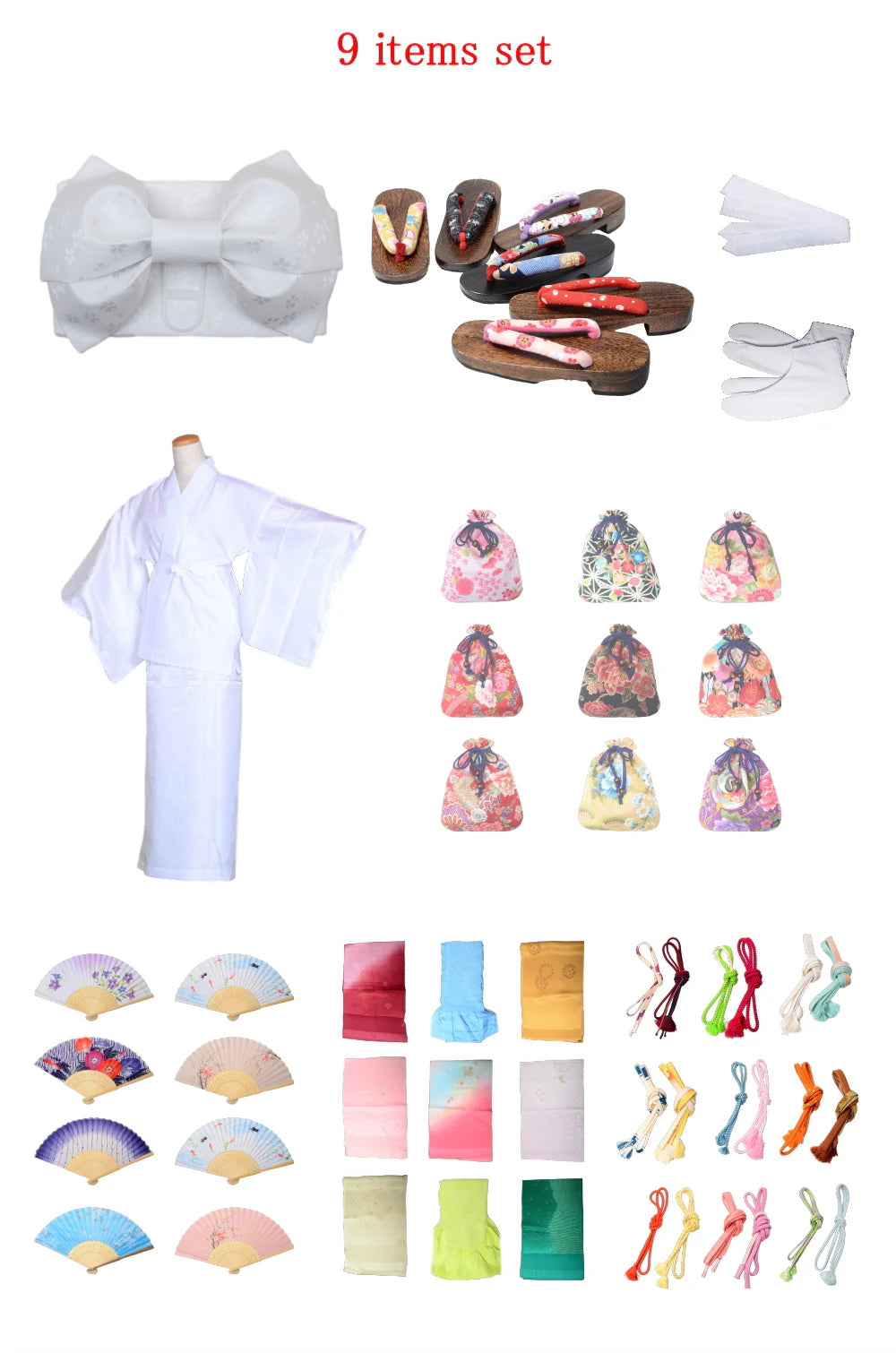 Obi belt and geta sandals set : Pre-tied / White #112 (TI)