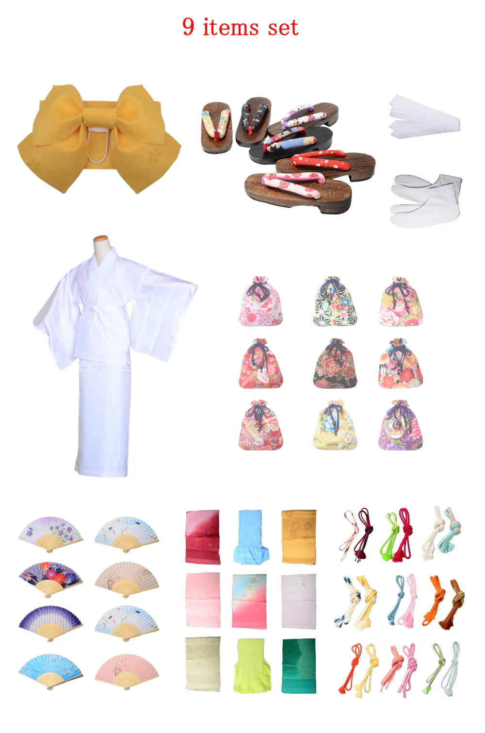 Obi belt and geta sandals set : Pre-tied / Yellow #107 (EM)