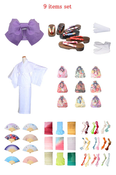 Obi belt and geta sandals set : Pre-tied / Light purple #106 (EM)