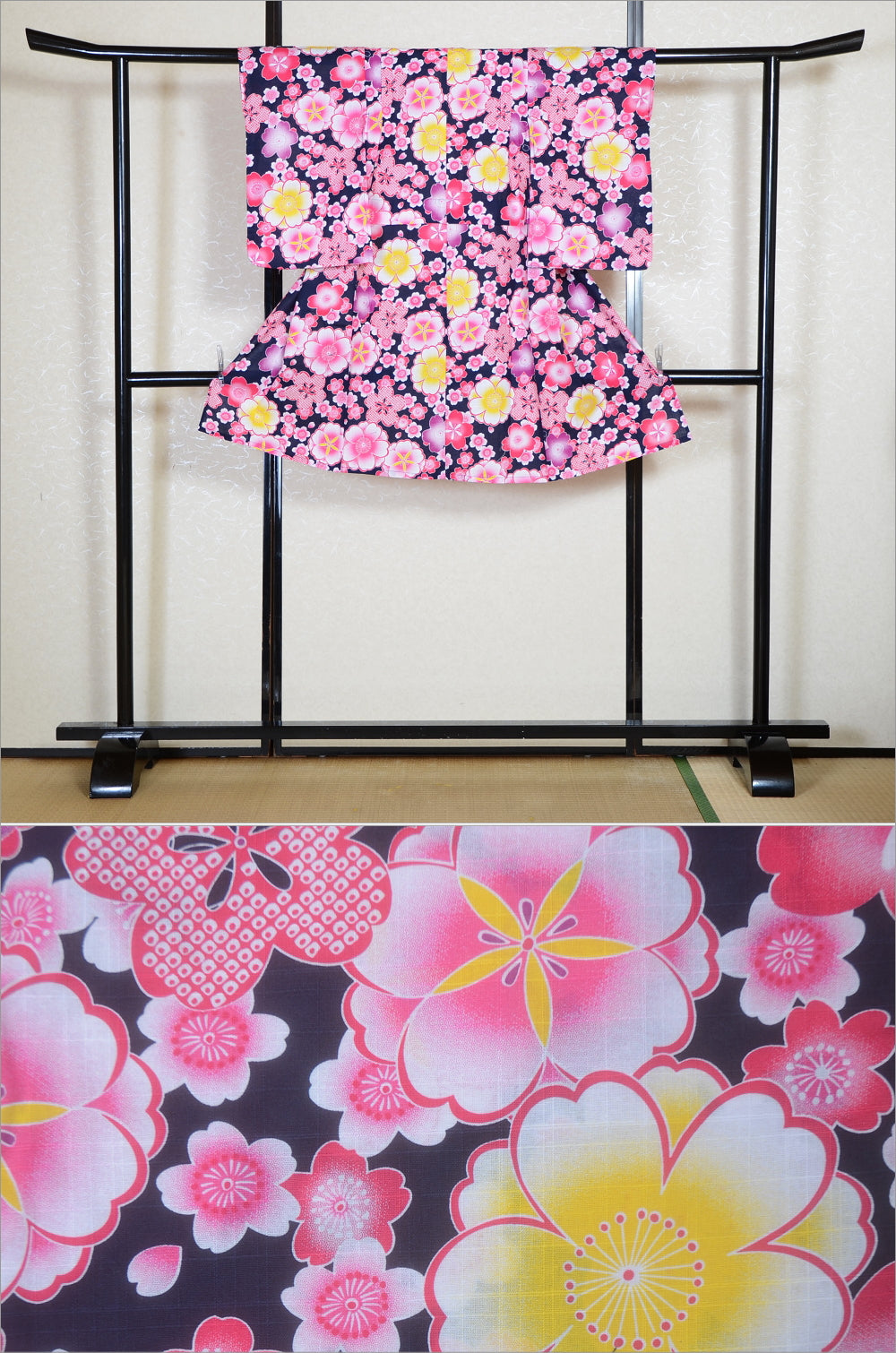 Girls yukata and obi belt set / GY #58 (7-8)