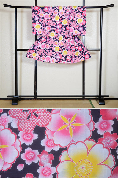 Girls yukata and obi belt set / GY #58 (7-8)