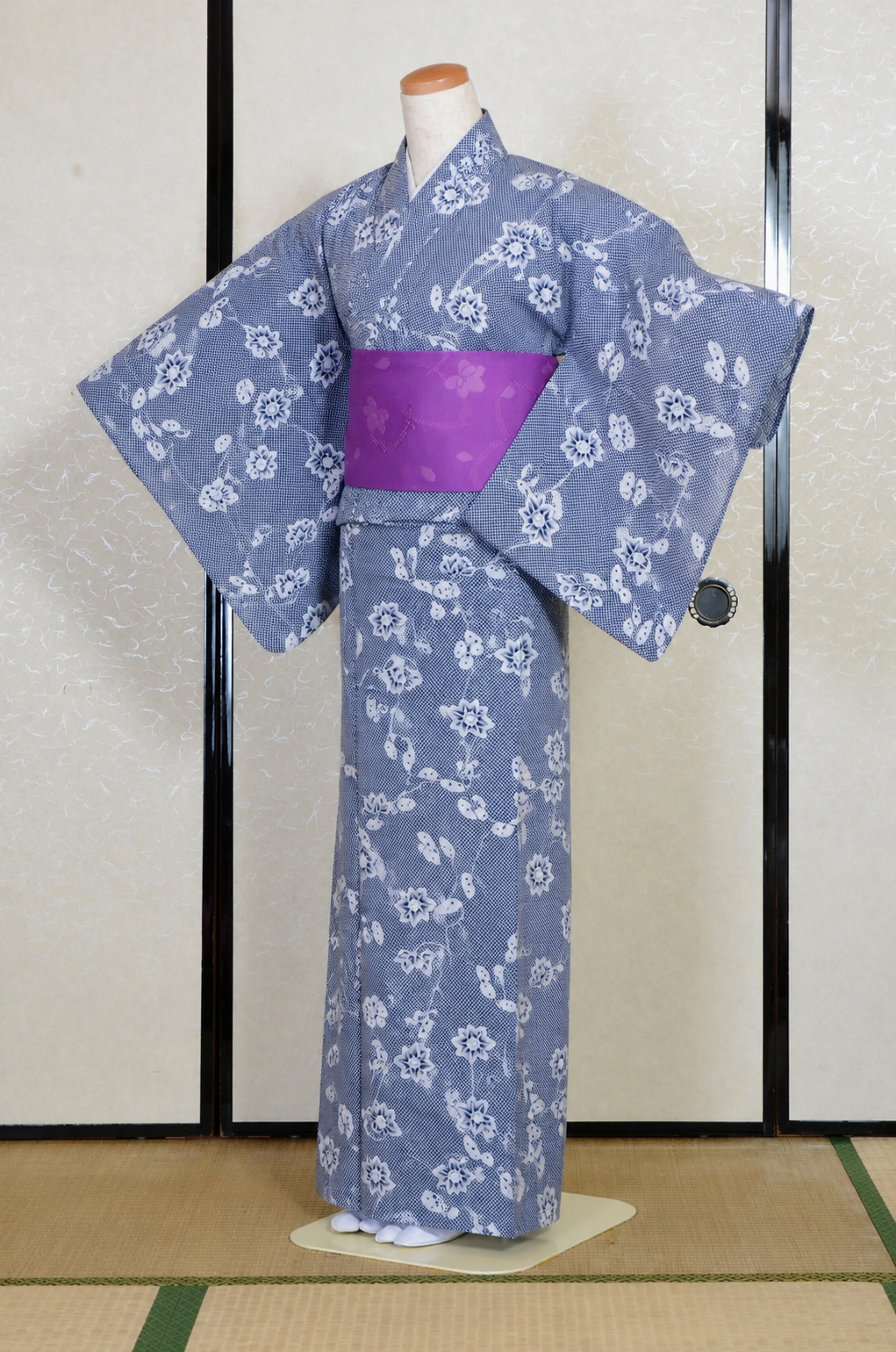 Archive Yukata – Traditional Pattern (Women / One of a Kind) W-AT #15 (Elegant Classic Floral Yukata in Soft Blue)