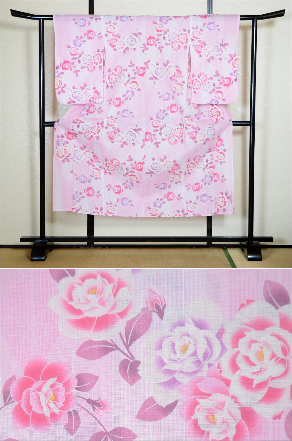 Girls yukata and obi belt set / GY #82 (9-10)
