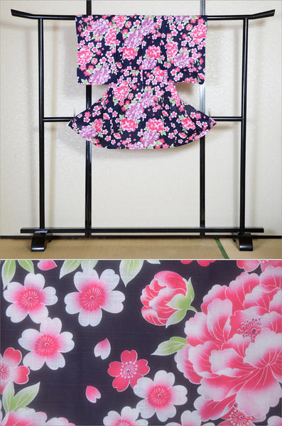 Girls yukata and obi belt set / GY #57 (7-8)