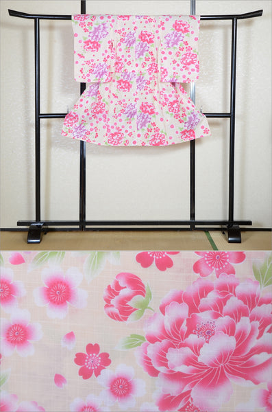 Girls yukata and obi belt set / GY #56 (7-8)