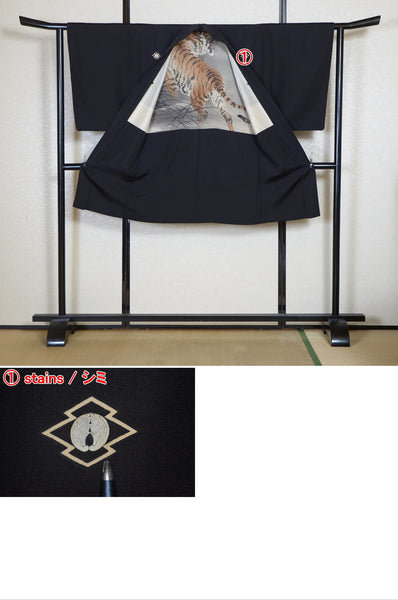 Men Jacket / M-Ha #1-716(Formal Black Montsuki Haori with Fierce Tiger Motif)