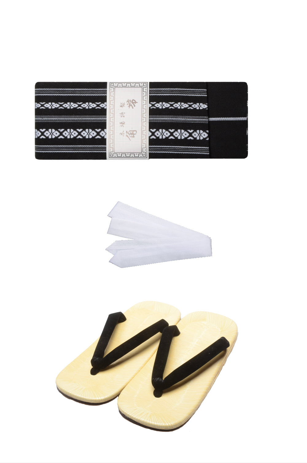 Men obi belt and Setta sandals set : Black