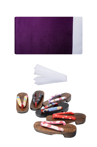 Obi belt and geta sandals set : Plain / Deep purple and Light gray