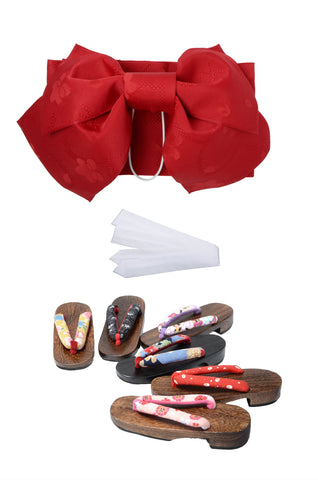 Obi belt and geta sandals set : Pre-tied / Crimson #01