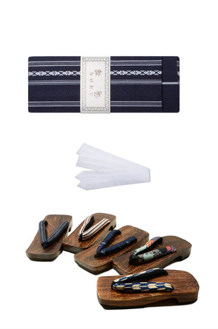 Men obi belt and geta sandals set : Blue