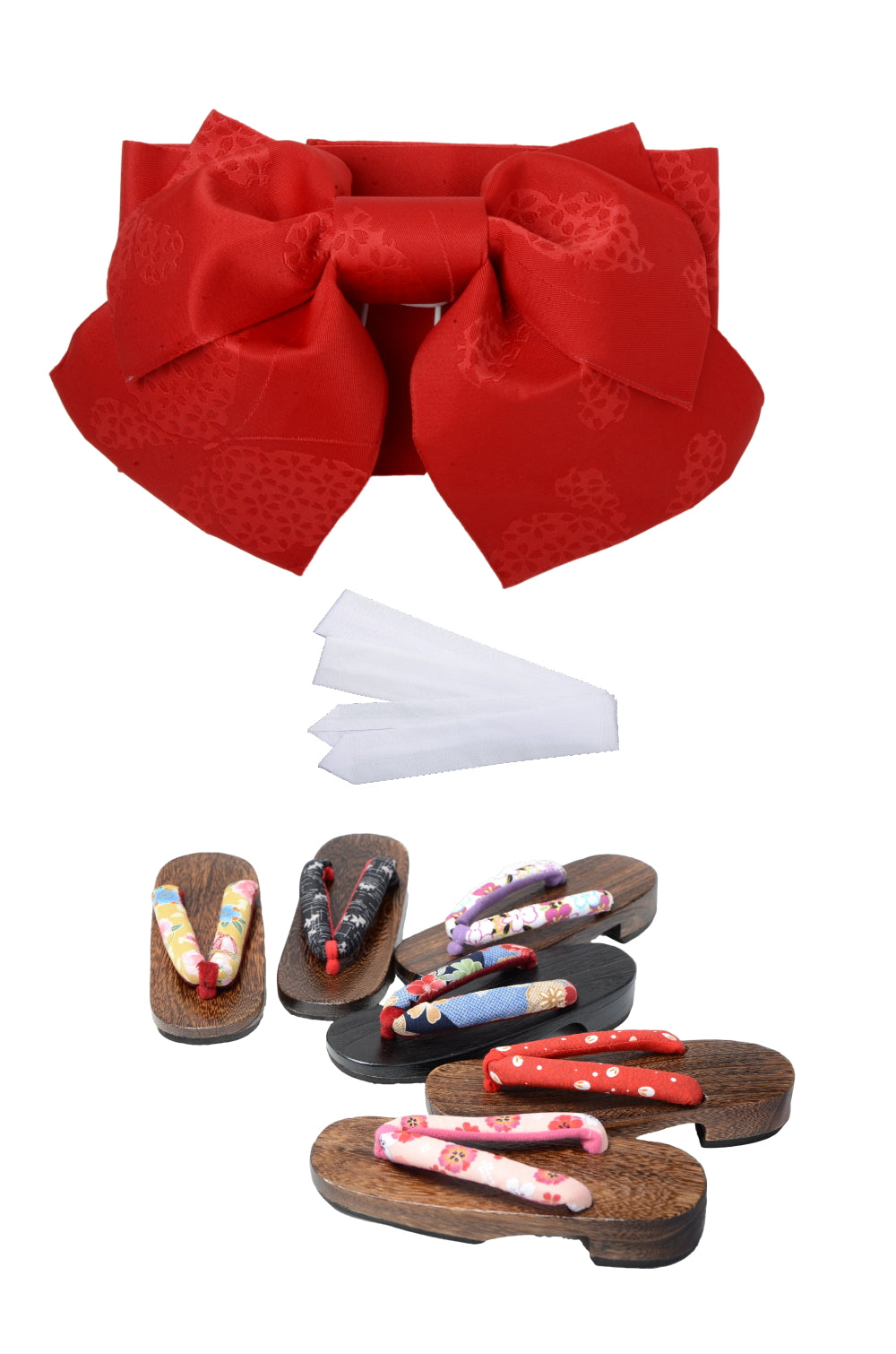 Obi belt and geta sandals set : Pre-tied / Red #02