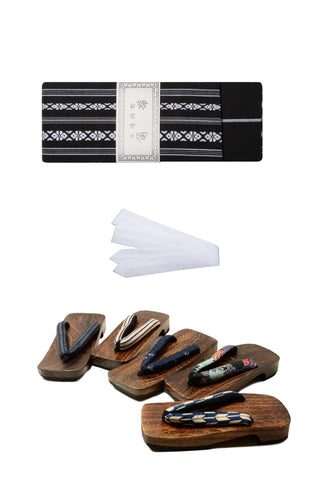 Men obi belt and geta sandals set : Black