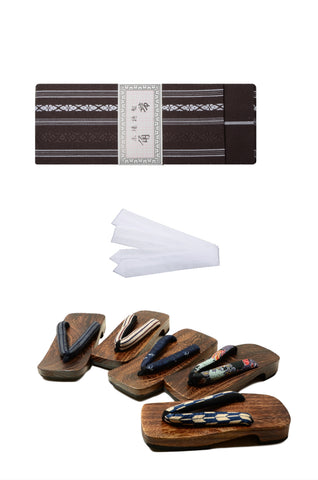 Men obi belt and geta sandals set : Brown