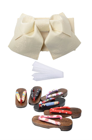Obi belt and geta sandals set : Pre-tied / Cream #10