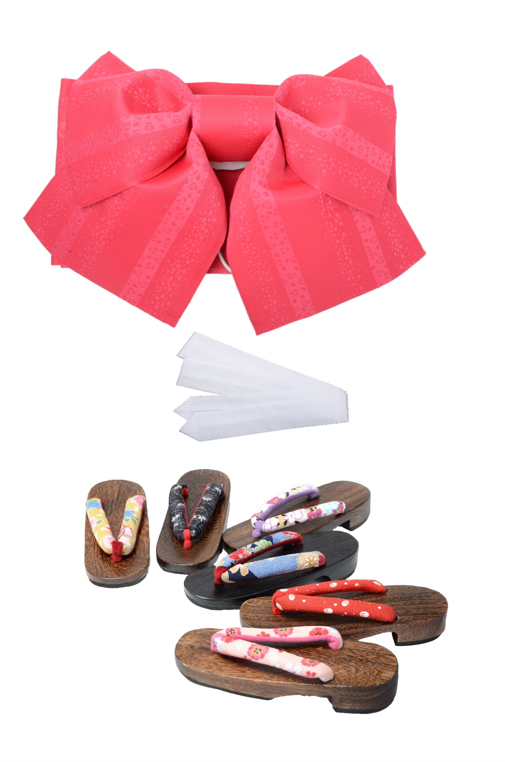 Obi belt and geta sandals set : Pre-tied / Scarlet #03