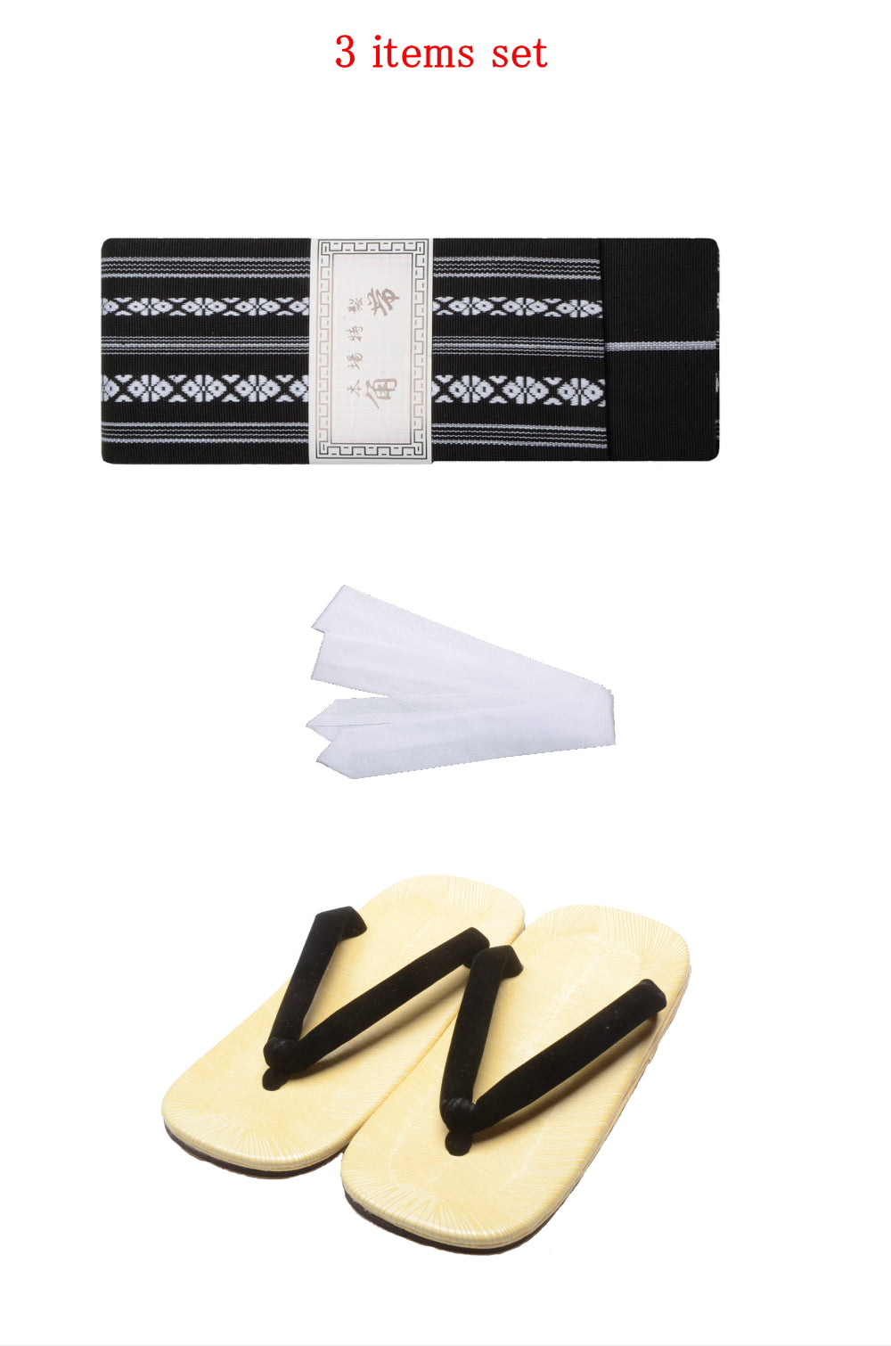 Men obi belt and Setta sandals set : Black