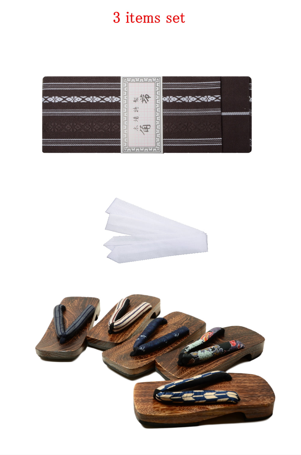 Men obi belt and geta sandals set : Brown
