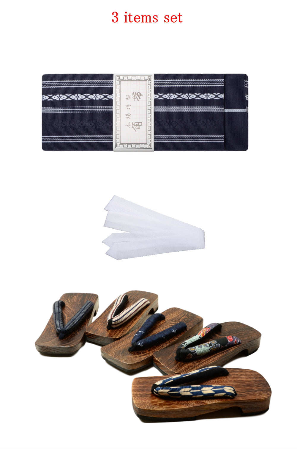 Men obi belt and geta sandals set : Blue