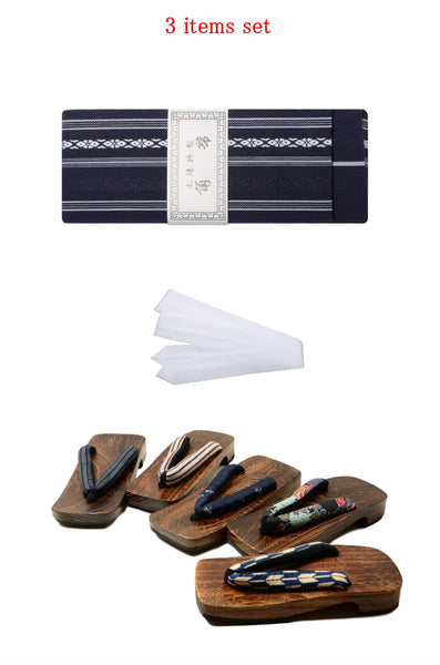 Men obi belt and geta sandals set : Blue