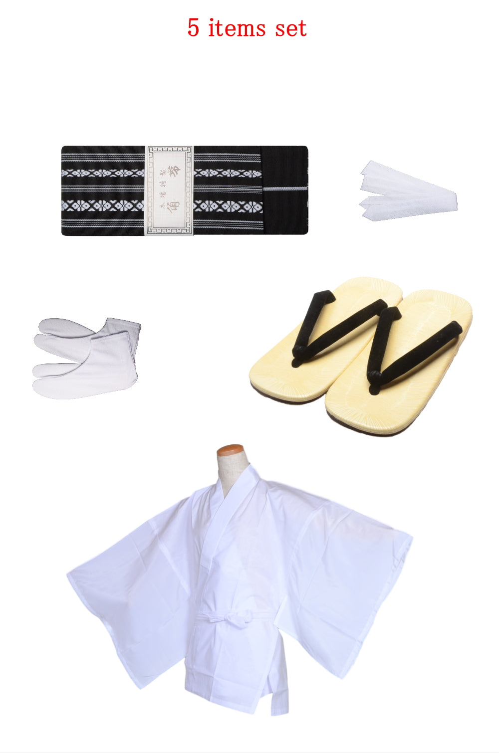 Men obi belt and Setta sandals set : Black