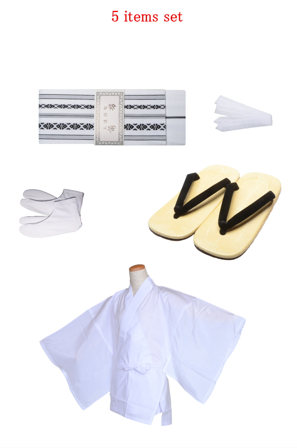 Men obi belt and Setta sandals set : White