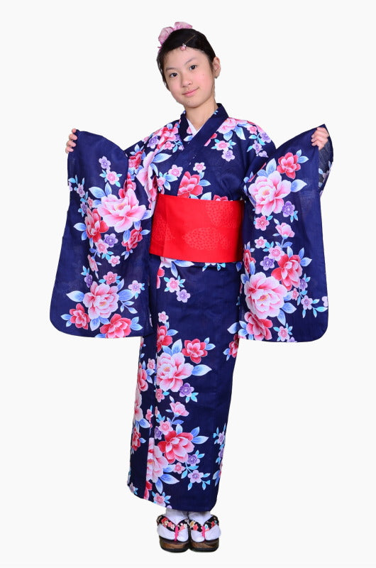 Girls yukata and obi belt set / GY #61 (11-12)