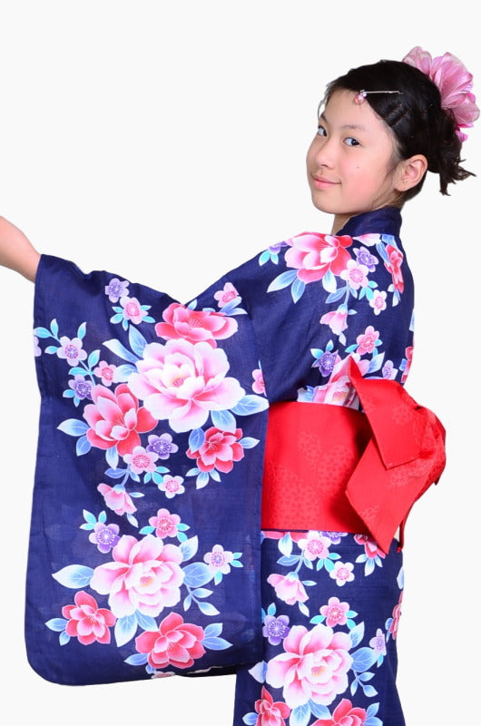 Girls yukata and obi belt set / GY #61 (11-12)
