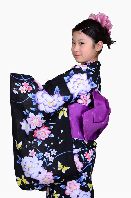 Girls yukata and obi belt set / GY #63 (11-12)