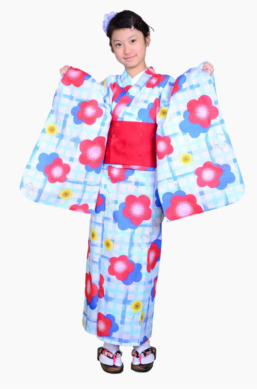 Girls yukata and obi belt set / GY #65 (11-12)