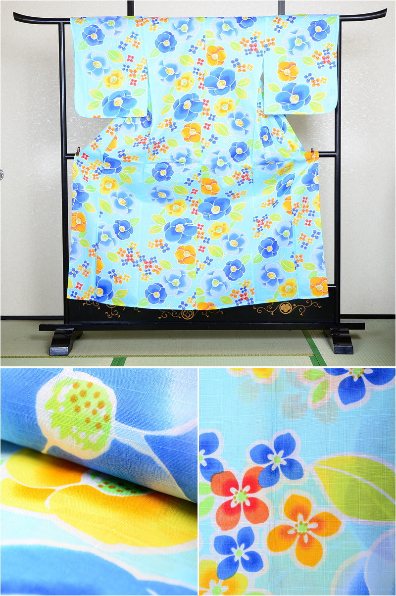 Girls yukata and obi belt set / GY #66 (13-14)