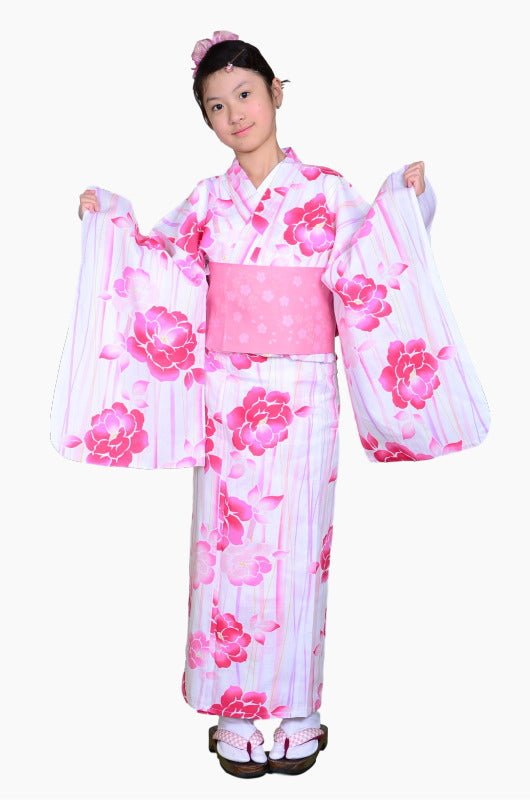 Girls yukata and obi belt set / GY #68 (13-14)