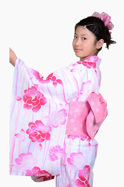 Girls yukata and obi belt set / GY #68 (13-14)