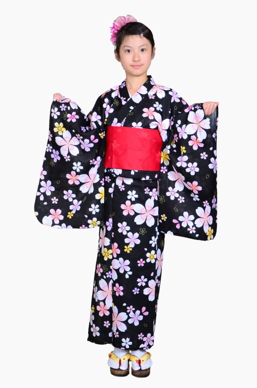 Girls yukata and obi belt set / GY #69 (13-14)