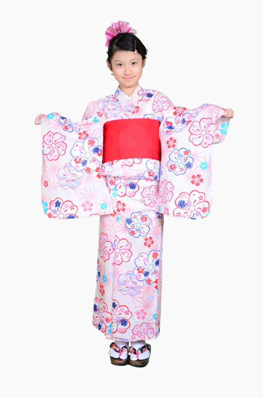 Girls yukata and obi belt set / GY #70 (13-14)