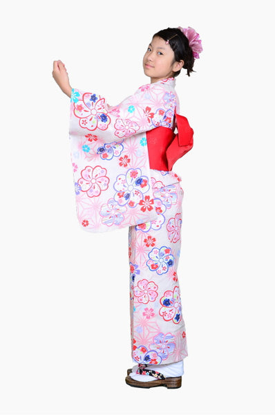 Girls yukata and obi belt set / GY #70 (13-14)