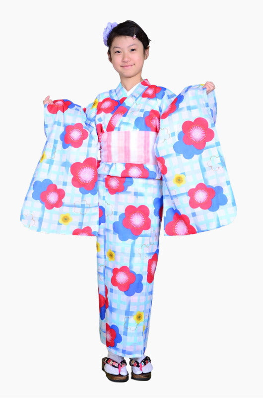Girls yukata and obi belt set / GY #52 (7-8)