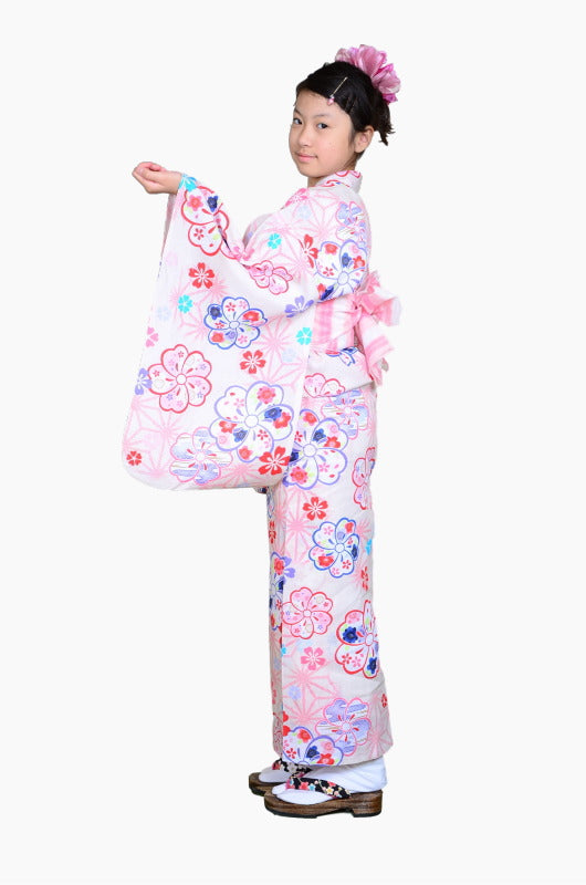 Girls yukata and obi belt set / GY #54 (9-10)