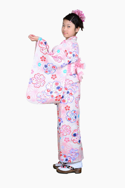 Girls yukata and obi belt set / GY #54 (9-10)