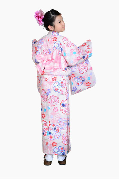 Girls yukata and obi belt set / GY #54 (9-10)