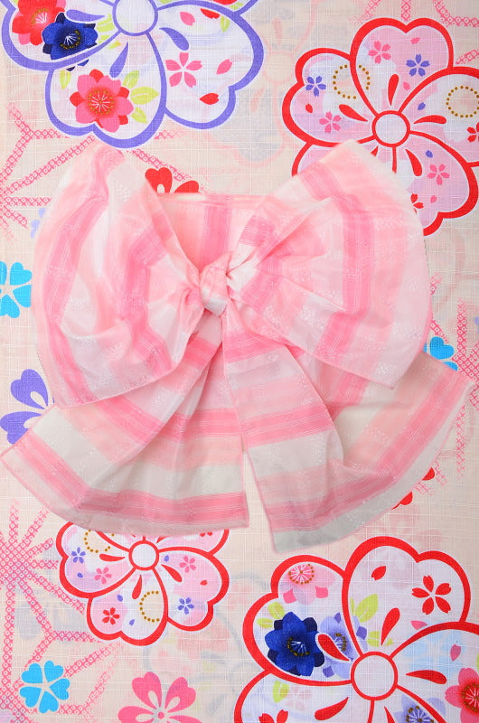 Girls yukata and obi belt set / GY #54 (9-10)