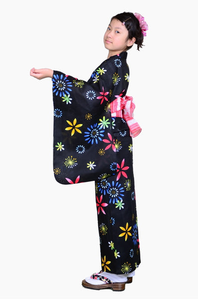 Girls yukata and obi belt set / GY #53 (9-10)