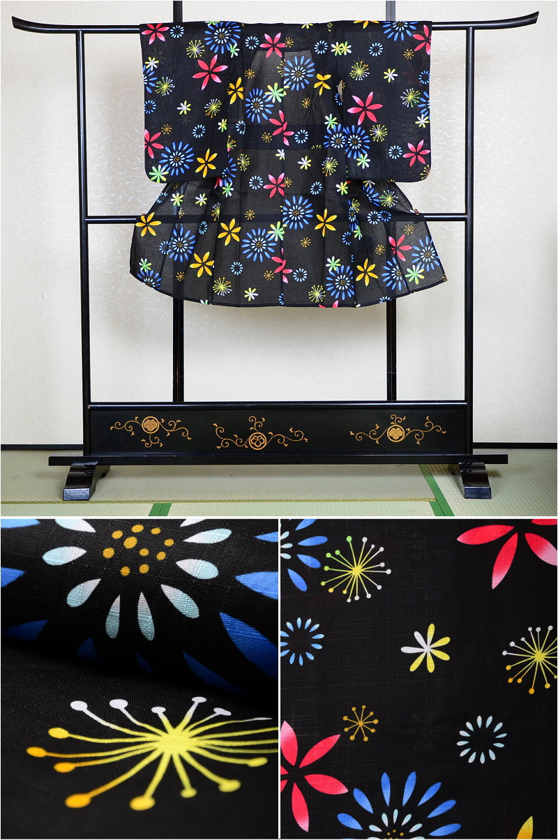 Girls yukata and obi belt set / GY #53 (7-8)