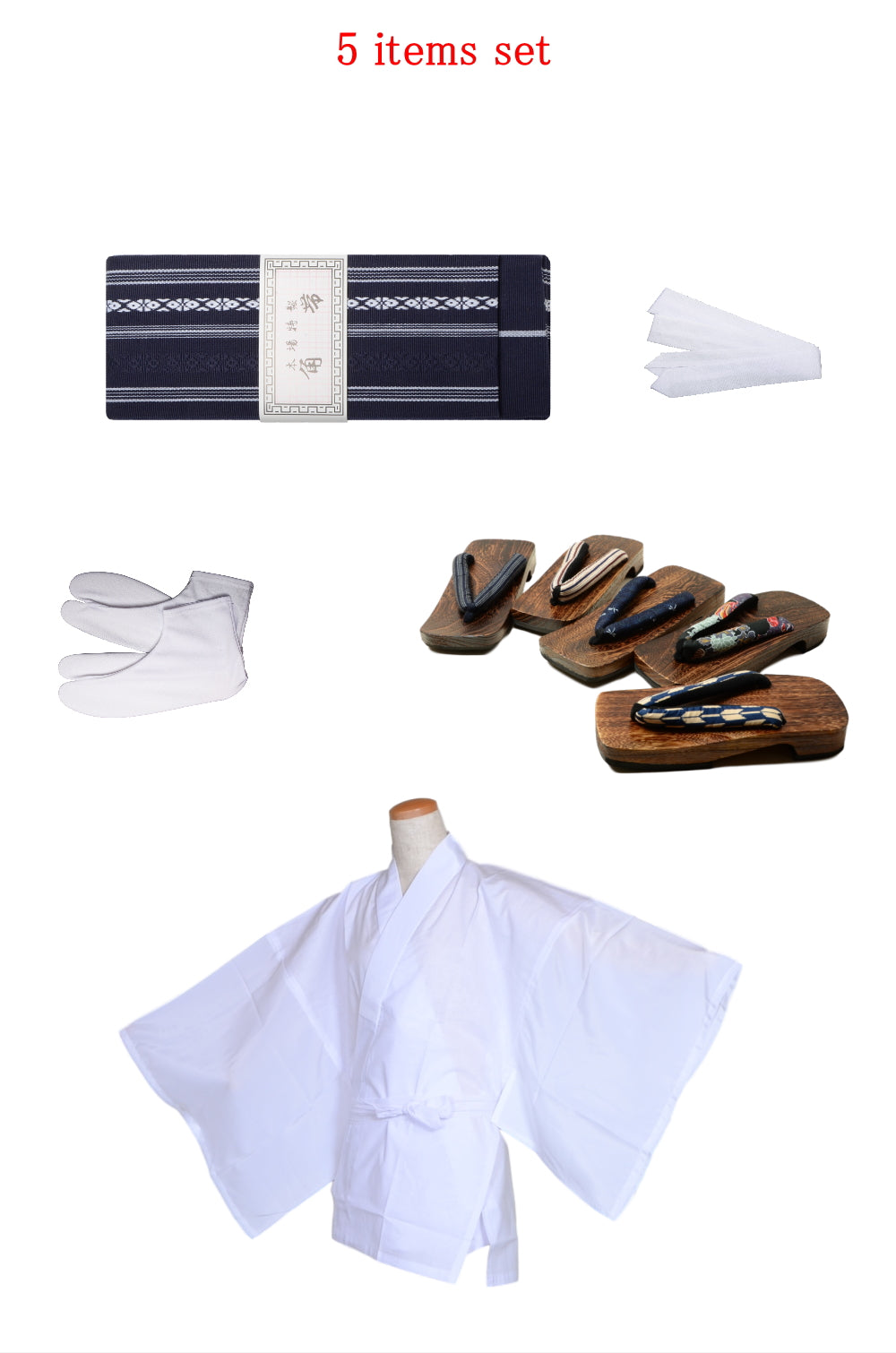 Men obi belt and geta sandals set : Blue