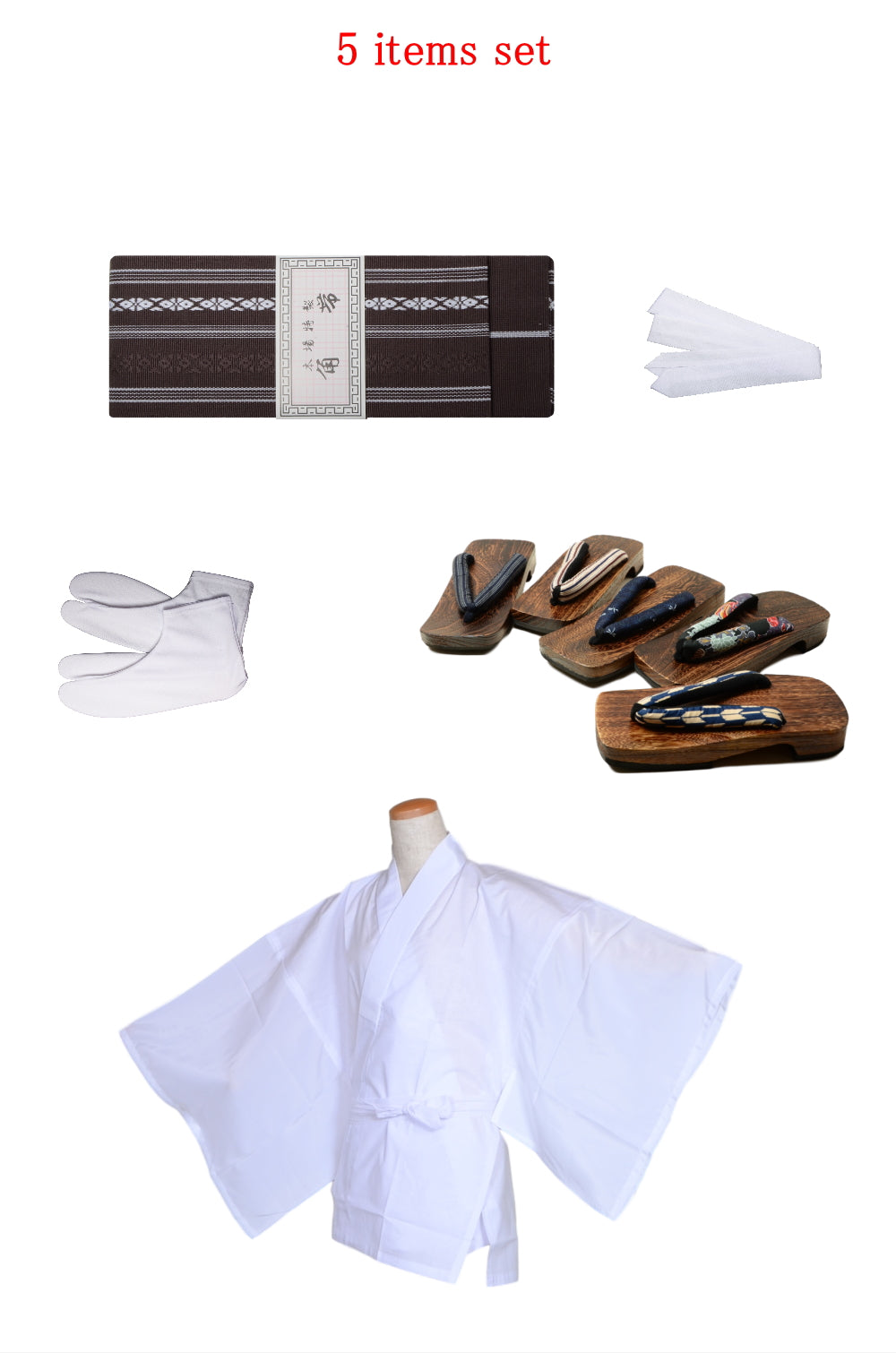 Men obi belt and geta sandals set : Brown
