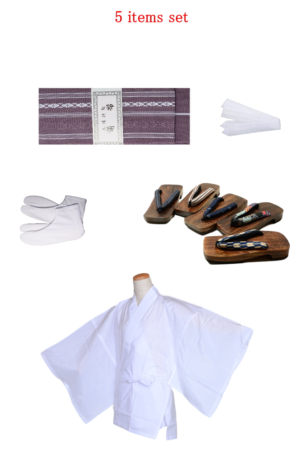 Men obi belt and geta sandals set : Purple